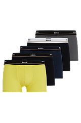 Five-pack of stretch-cotton trunks with logo waistbands, Patterned