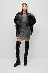 HUGO x Bella Poarch dress in rhinestone-studded mesh, Black