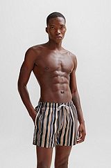 Fully lined swim shorts in striped quick-dry fabric, Black