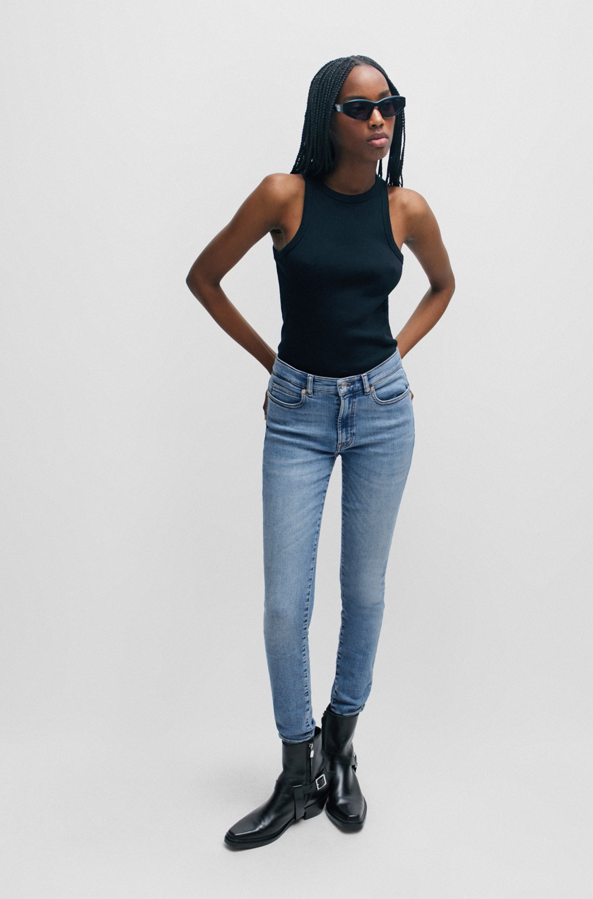 HUGO - Skinny-fit jeans in blue stretch denim