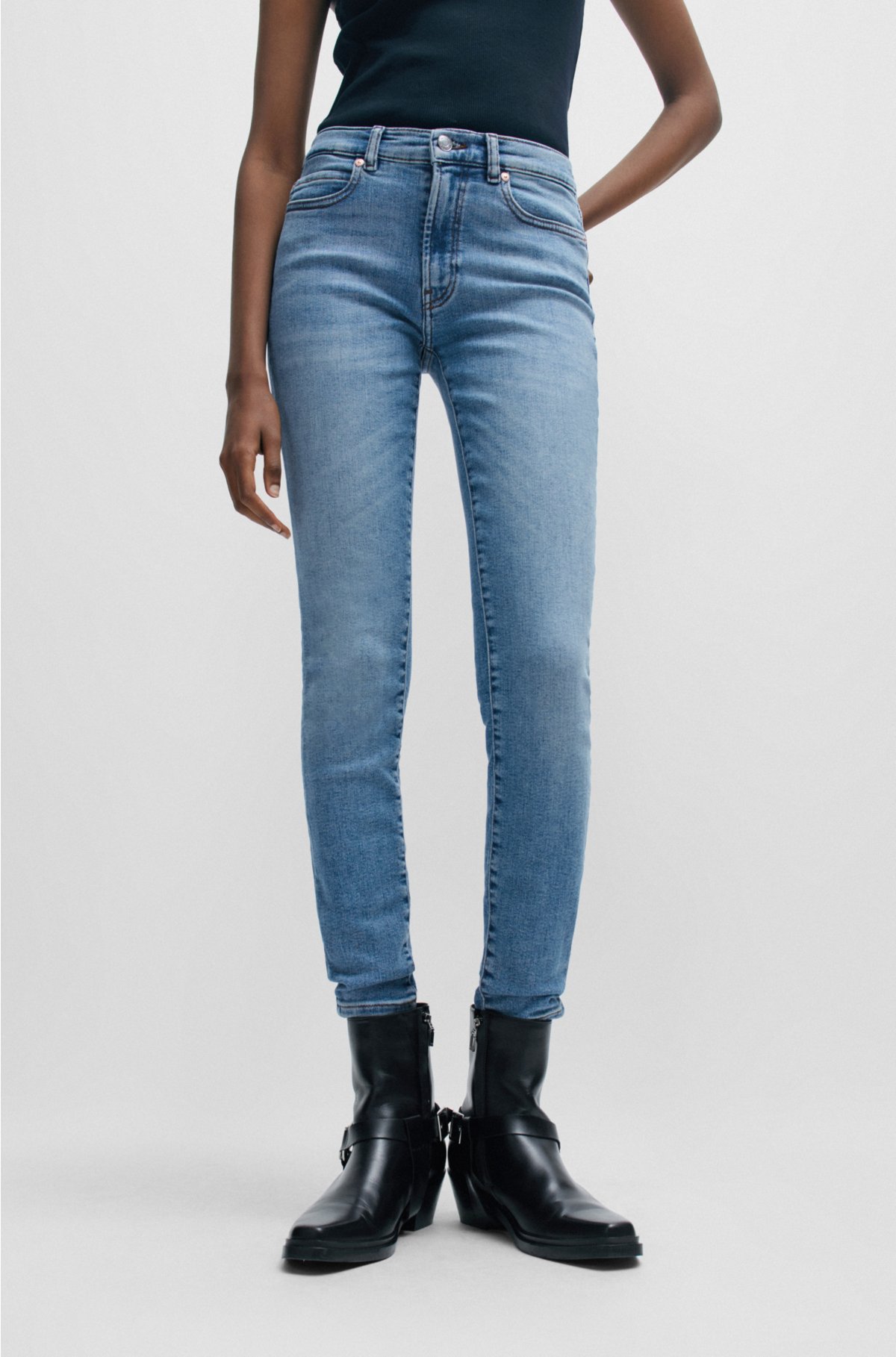 HUGO - Skinny-fit blue denim jeans in stretch