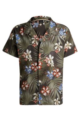 Hugo Boss Regular-fit Shirt With Seasonal Print In Khaki