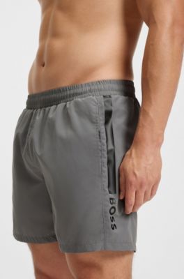 Swim shorts with logo and stripe, Light Grey