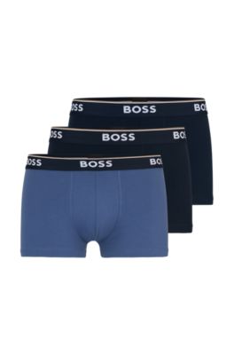 BOSS - Three-pack of stretch-cotton trunks with logo waistbands