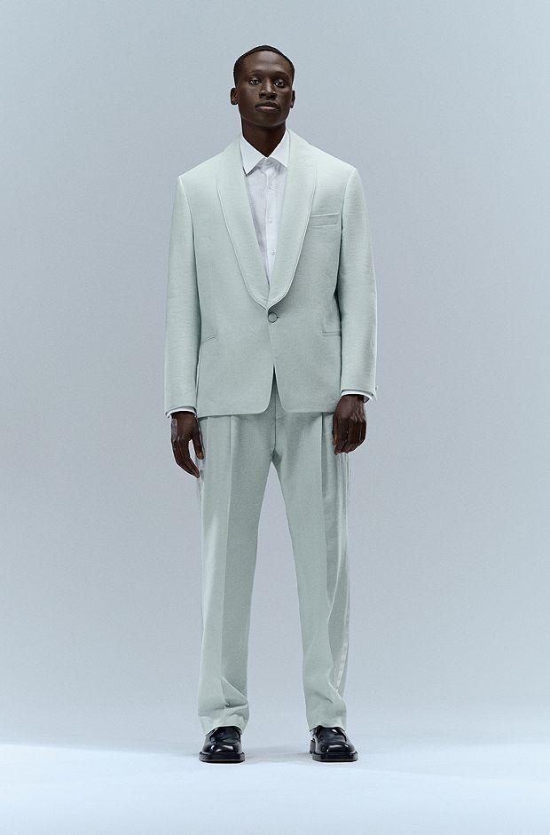 Tuxedo suit in linen and cotton, Light Green
