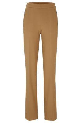 Shop Hugo Boss Relaxed-fit Trousers With Bootcut Leg In Stretch Material In Beige