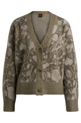 Hugo Boss Oversize-fit Cardigan With Signature Pattern In Patterned