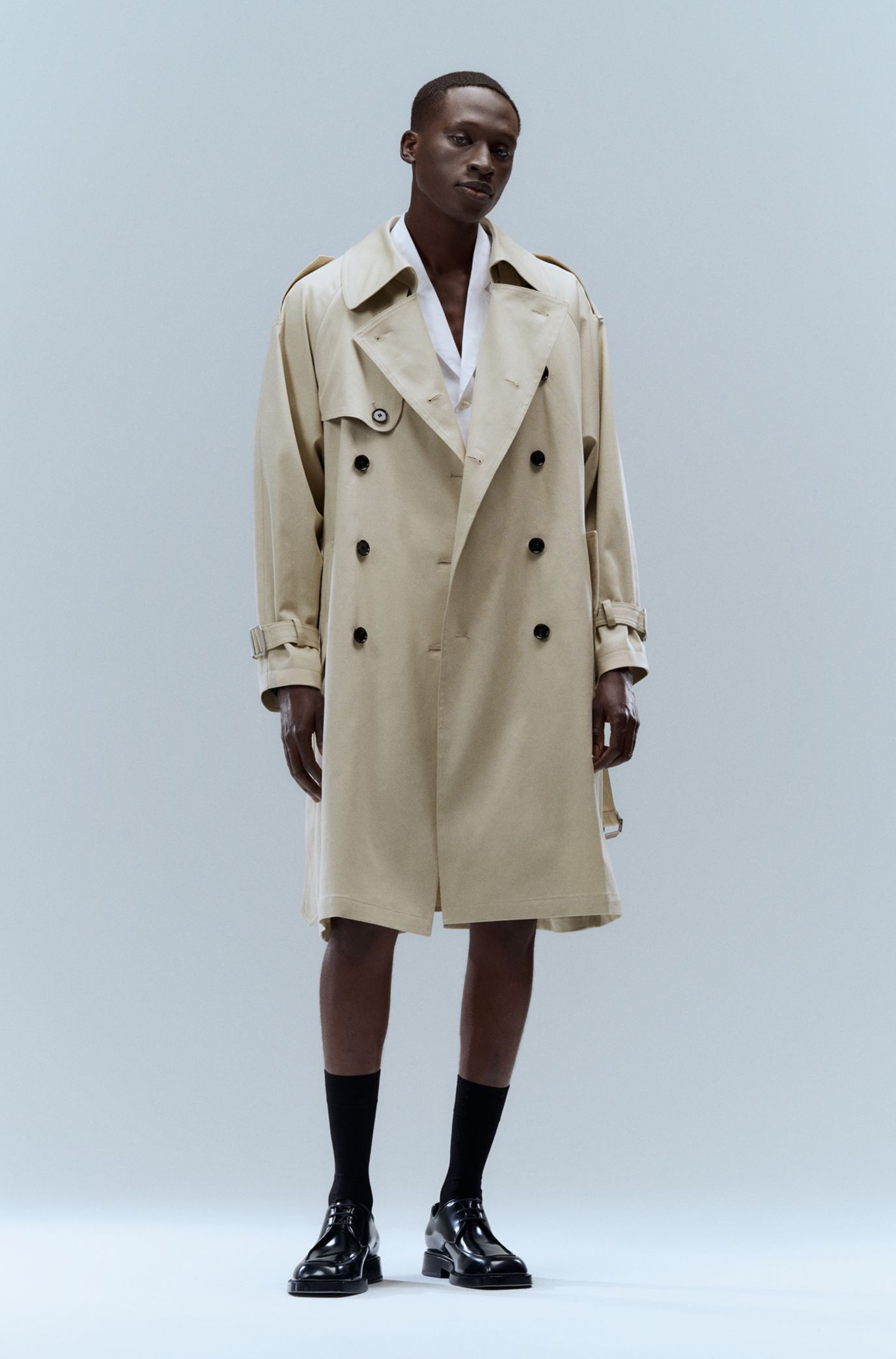 BOSS - Double-breasted trench coat in Italian stretch cotton