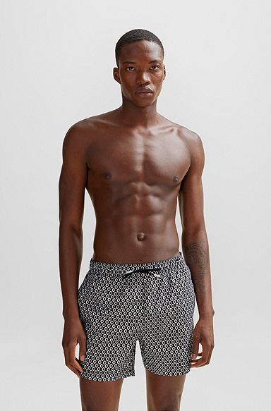 Micro-print quick-drying swim shorts with logo detail, Black