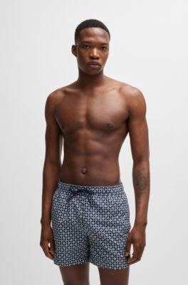 Micro-print quick-drying swim shorts with logo detail, Dark Blue