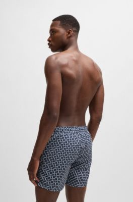Micro-print quick-drying swim shorts with logo detail, Dark Blue