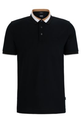 BOSS - Mercerized-cotton polo shirt with signature-stripe collar