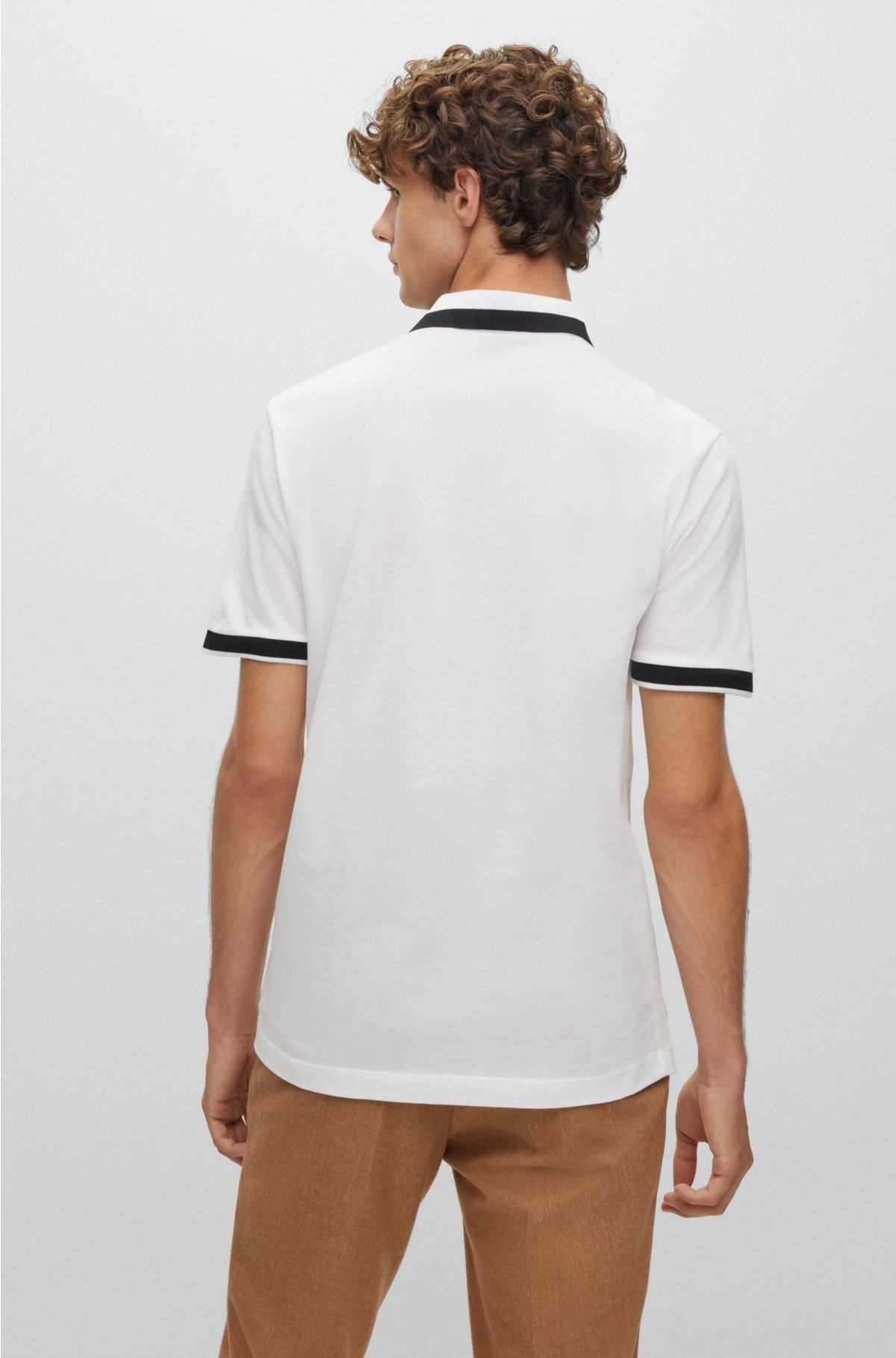 BOSS - Mercerized-cotton polo shirt signature-stripe collar with