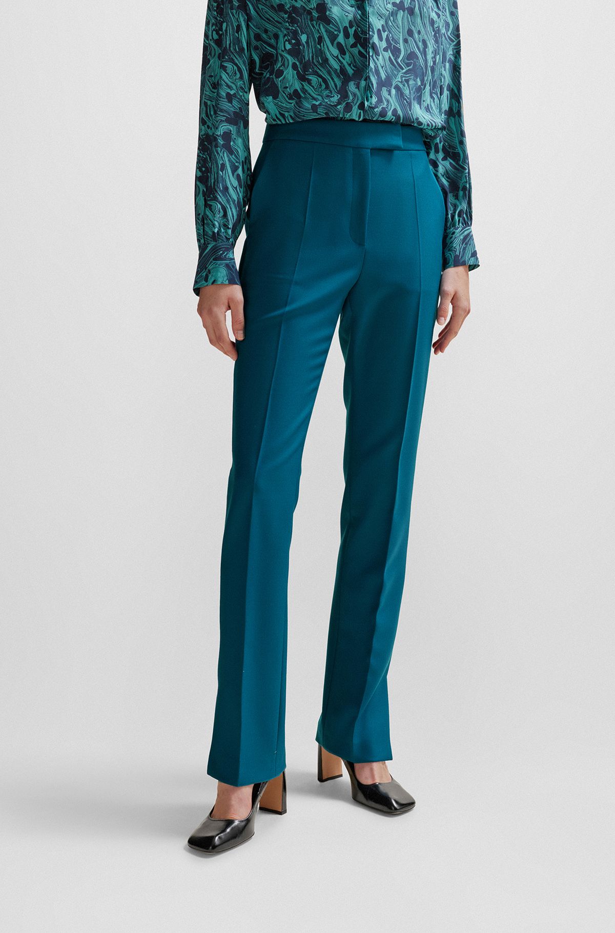 Buy Qeboo Collection Green Formal Pants Tapered High Waist Ankle