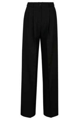 Hugo Boss Regular-fit Trousers In Virgin-wool Twill In Black