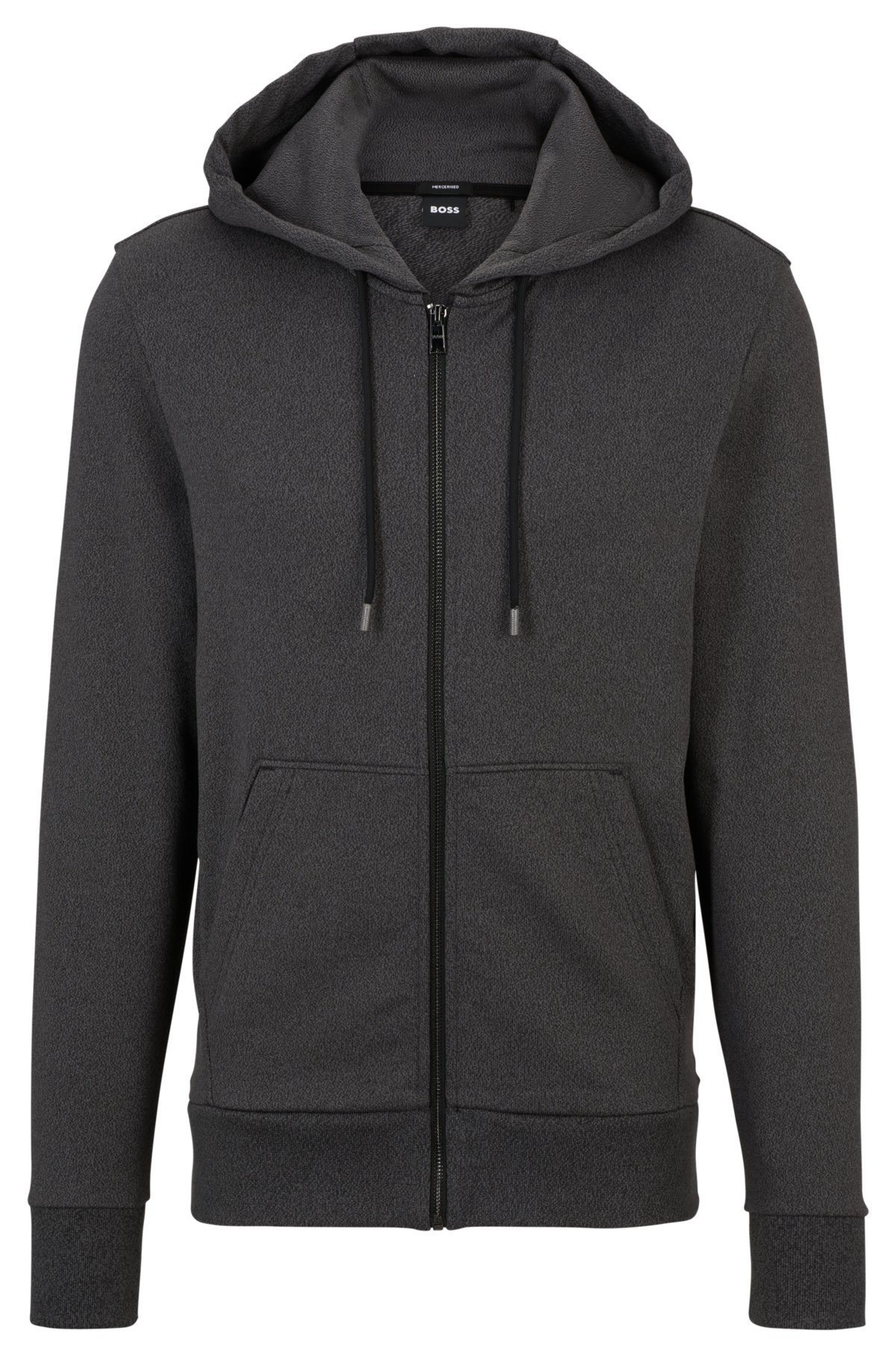 Regular-fit zip-up hoodie in mouliné French terry, Black