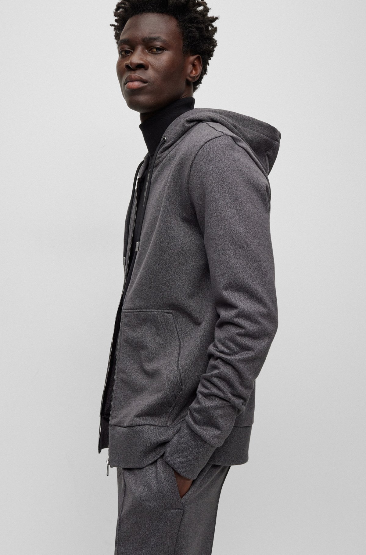 BOSS - Regular-fit zip-up hoodie in mouliné French terry