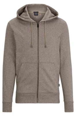 Hugo Boss Regular-fit Zip-up Hoodie In Moulin French Terry In Beige