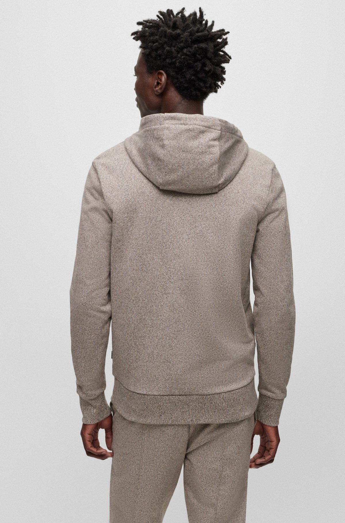 Regular-fit zip-up hoodie in mouliné French terry, Beige