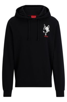 Hugo Relaxed-fit Hoodie In French Terry With Dog Artwork In Black