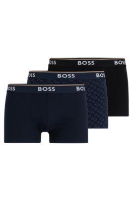 BOSS Three pack of stretch cotton trunks with logo waistbands