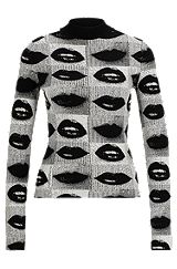 Mock-neck sweater with lips jacquard, Patterned