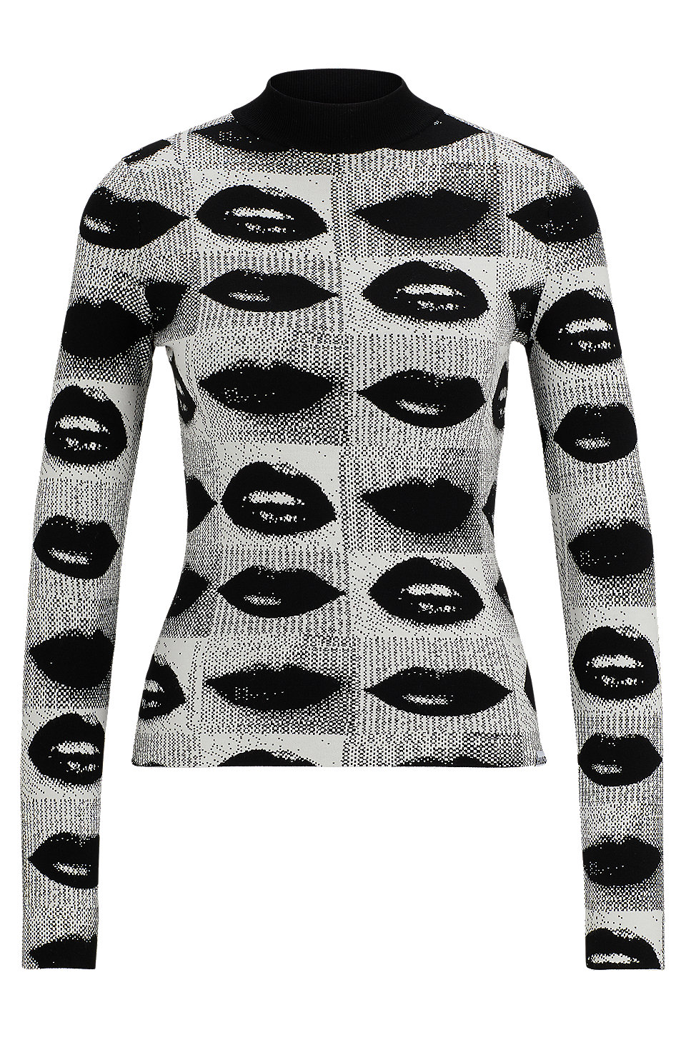 HUGO - Mock-neck sweater with lips jacquard