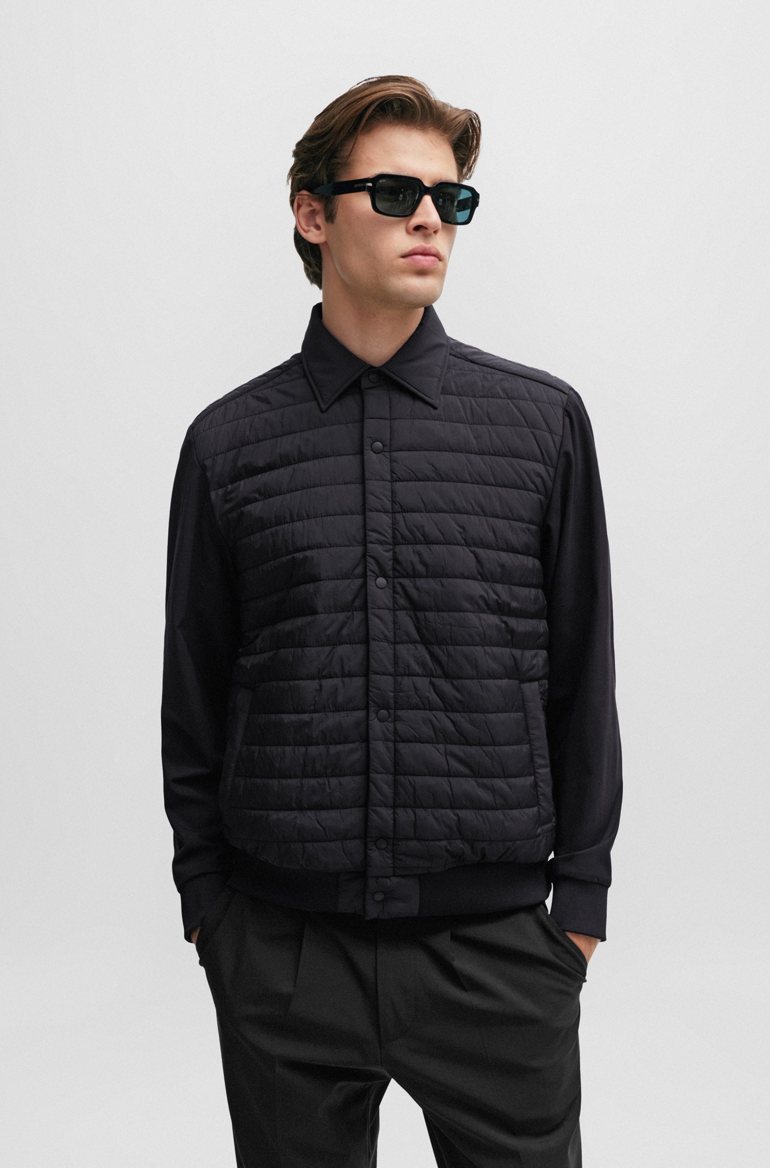 Relaxed-fit overshirt mixed materials with padding