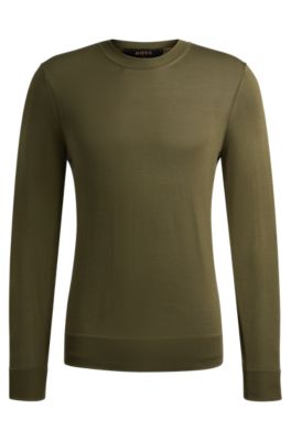 Shop Hugo Boss Regular-fit Sweater In Fine-gauge Silk In Light Green