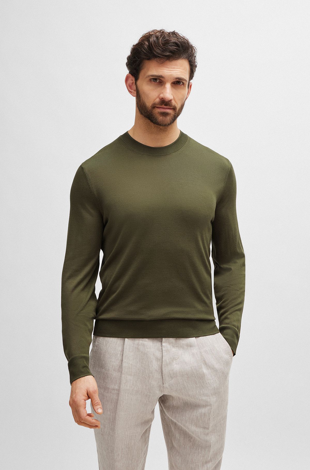 Regular-fit sweater in fine-gauge silk, Light Green