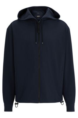 Hugo Boss Zip-up Relaxed-fit Hooded Shirt In Stretch Fabric In Dark Blue