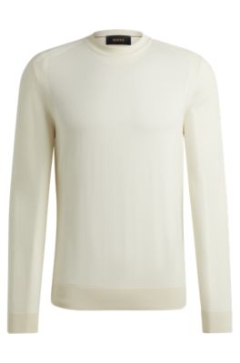 Hugo Boss Regular-fit Sweater In Wool, Silk And Cashmere In White