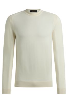 Hugo Boss Regular-fit Sweater In Wool, Silk And Cashmere In White