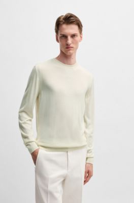 Regular-fit sweater in wool, silk and cashmere, White