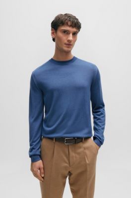 BOSS Regular fit sweater in wool silk and cashmere Light Blue
