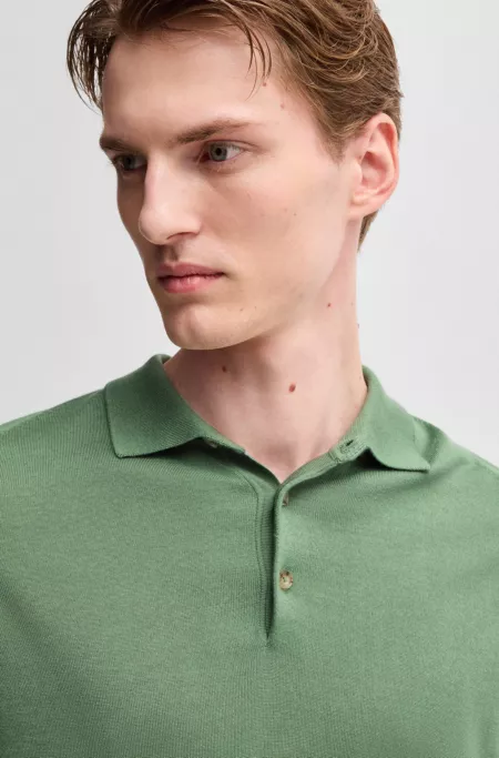 Regular-fit polo sweater in wool, silk and cashmere