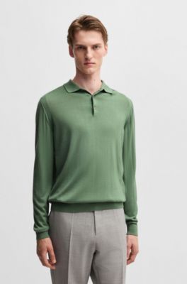 Regular-fit polo sweater in wool, silk and cashmere, Green