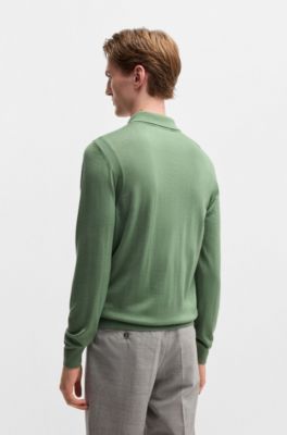 Pull Regular en laine, soie et cachemire avec col polo, Vert