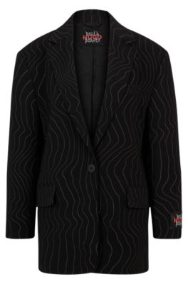 Hugo X Bella Poarch Oversize-fit Pinstripe Jacket In Patterned
