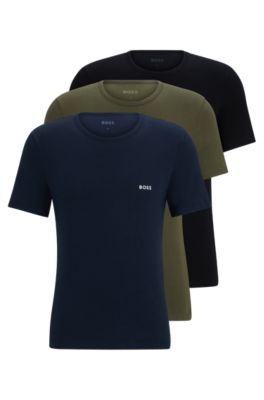 Hugo Boss Three-pack Of Branded Underwear T-shirts In Cotton Jersey In Patterned
