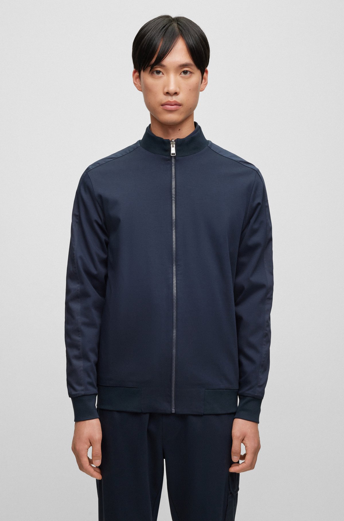 BOSS - Zip-up sweatshirt in mercerized cotton with insert details