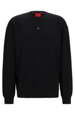 HUGO - Stretch-cotton regular-fit sweatshirt with stacked logo