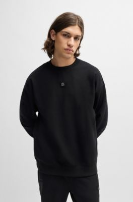 Sudadera regular fit en algod&oacute;n el&aacute;stico con logo apilado, Negro