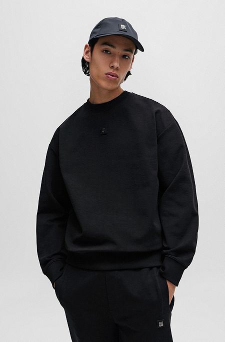 Stretch-cotton regular-fit sweatshirt with stacked logo, Black