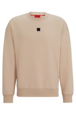 Shop Hugo Stretch-cotton Regular-fit Sweatshirt With Stacked Logo In Beige