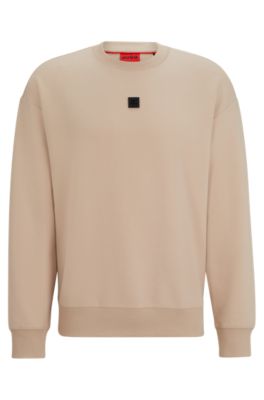 Hugo Boss Stretch-cotton Regular-fit Sweatshirt With Stacked Logo In Beige