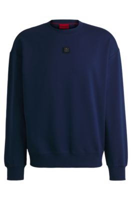 Sudadera regular fit en algod&oacute;n el&aacute;stico con logo apilado, Azul oscuro