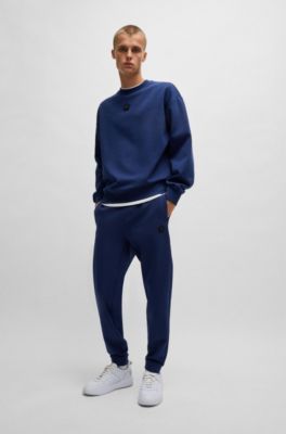 Sudadera regular fit en algod&oacute;n el&aacute;stico con logo apilado, Azul oscuro