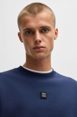 Sudadera regular fit en algod&oacute;n el&aacute;stico con logo apilado, Azul oscuro