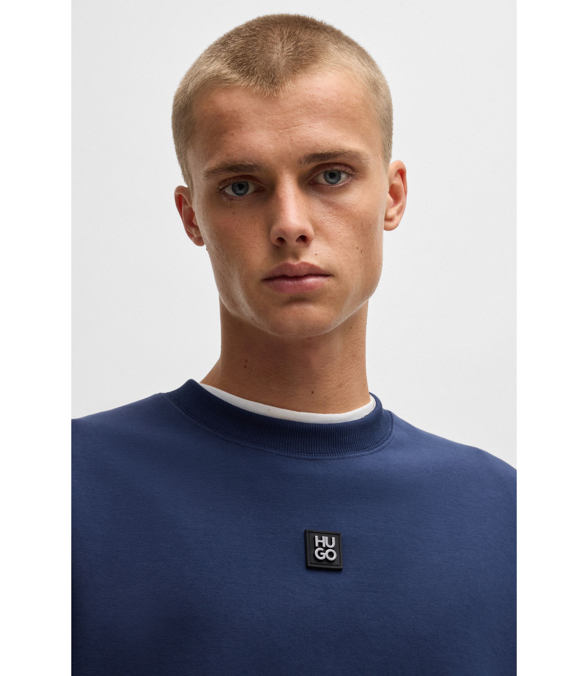 HUGO Stretch-cotton regular-fit sweatshirt with stacked logo